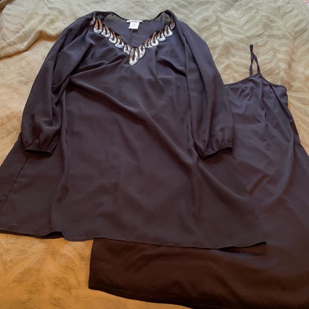 2-Piece, Long sleeve, sequin neckline dress